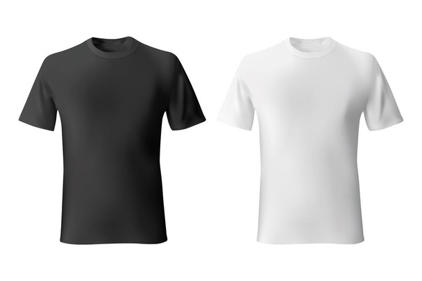 Black and White mens t-shirt template realistic mockup. Vector illustration. - Vector, Image