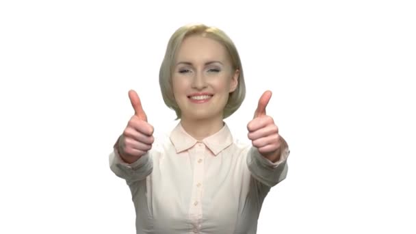 Excited business woman giving two thumbs up. - Footage, Video