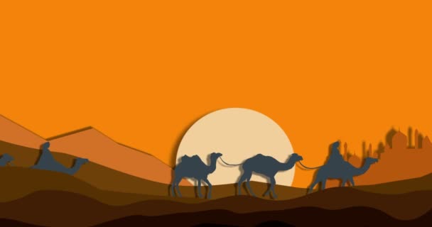 Camello caravana en el desierto, animación arte papel
 - Imágenes, Vídeo