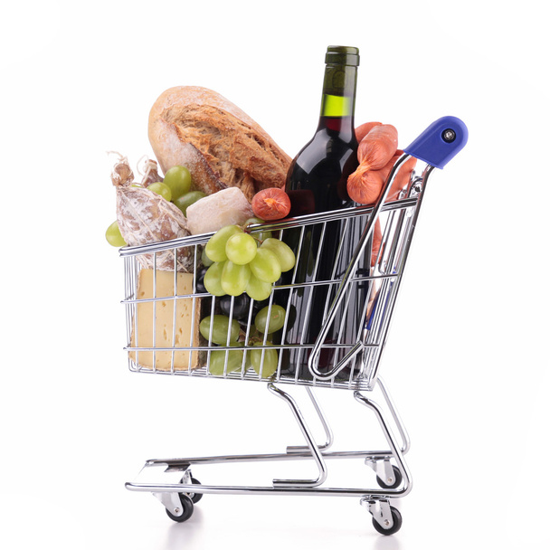 shopping cart with groceries - 写真・画像
