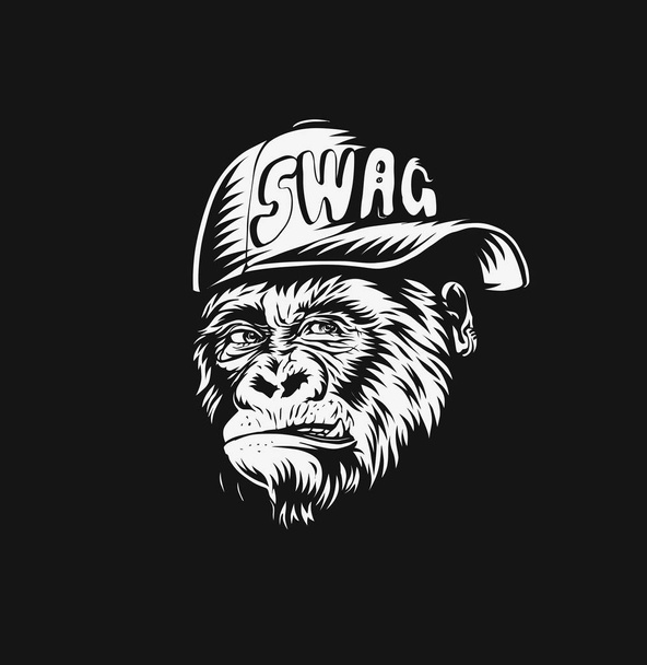Обезьяна SWAG с кепкой - Обезьяна современного уличного стиля продается за футболку и тату
. - Вектор,изображение