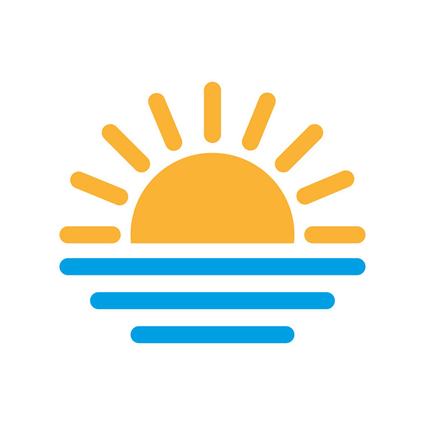 Salida y puesta del sol en la playa, vector e icono de la ilustración
 - Vector, Imagen