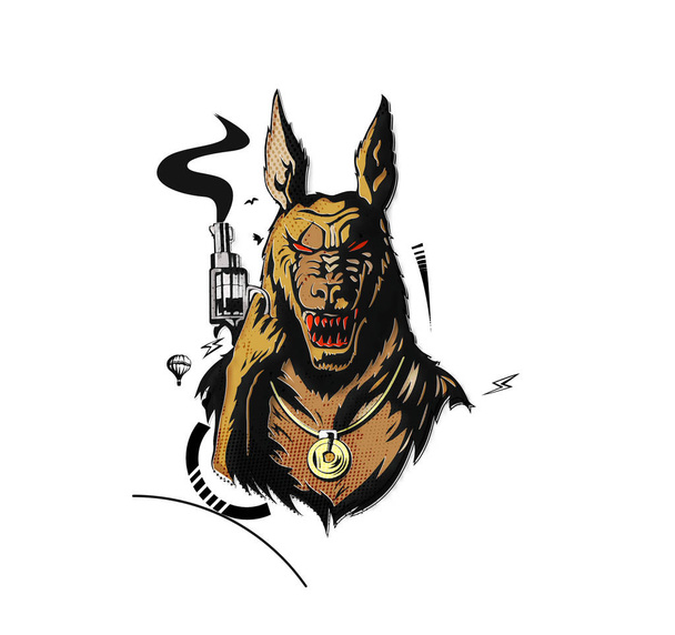 Lobo como prisionero con arma sobre fondo oscuro, ilustración vectorial
. - Vector, Imagen
