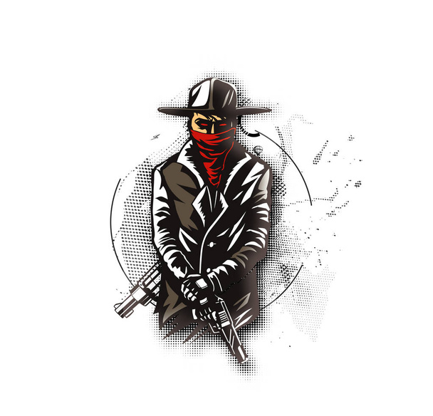 Silhouette of a gangster with a gun in hand - Vector Illustration.  - Vector, Image