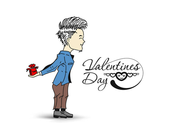 Man hand behind back preparing surprise gift for valentines day, Hand Drawn Vector Background. - Vector, Image