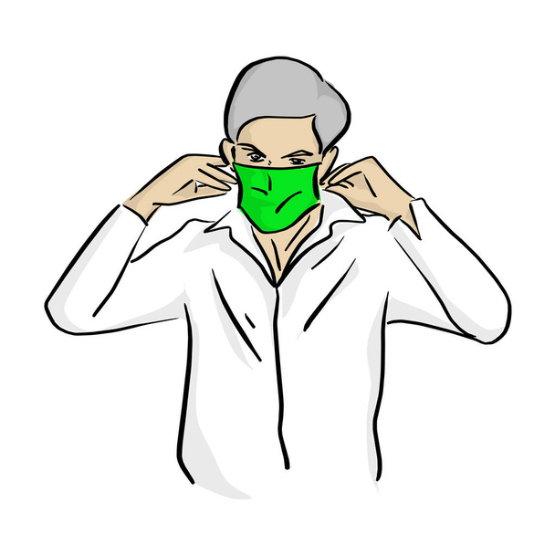 homme portant un masque vert médical illustration vectorielle croquis gribouille dessinée à la main avec des lignes noires isolées sur fond blanc
 - Vecteur, image