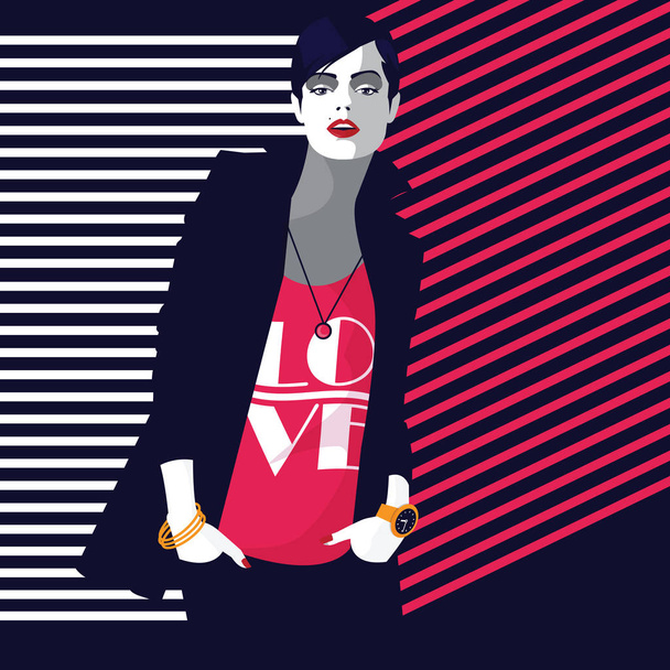 Mujer de moda en estilo Pop art. Ilustración vectorial - Vector, Imagen