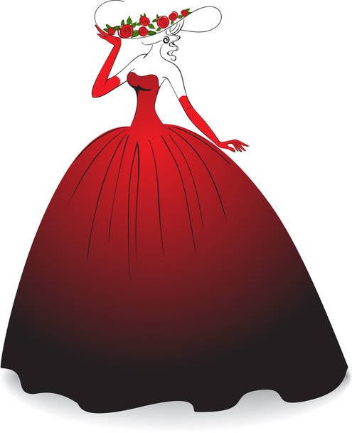 Hölgy a piros ruha és kesztyű - Vektor, kép