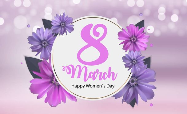 Poszter nemzetközi boldog női nap 8 március virágos üdvözlőkártya vektoros illusztráció - Vektor, kép