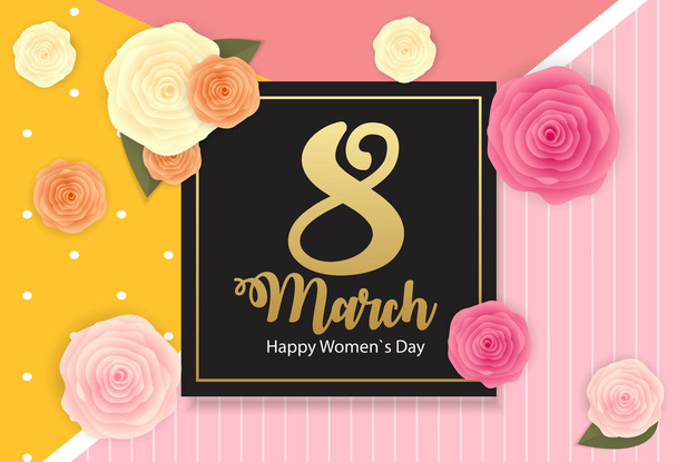 Poszter nemzetközi boldog női nap 8 március virágos üdvözlőkártya vektoros illusztráció - Vektor, kép
