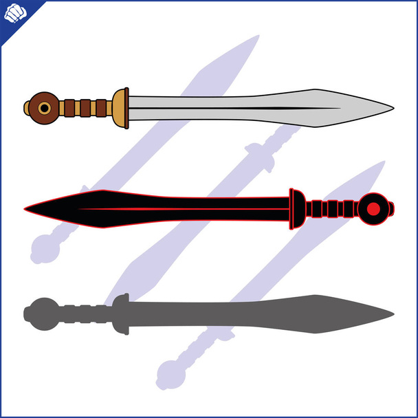 Set of vintage double edged one-handed swords. Knightly art of fencing. - Vector, Image