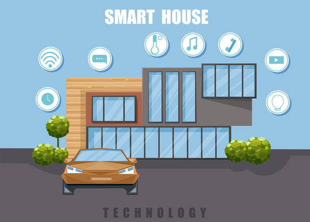 Smart House Vector flat style. Utilities icons. Architecture home facade. Sale advertise brochure templates - Vector, Image