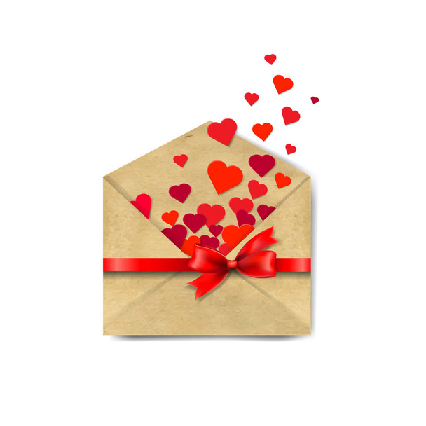 Envelop With Red Hearts White Background With Gradient Mesh, Vector Illustration - Διάνυσμα, εικόνα