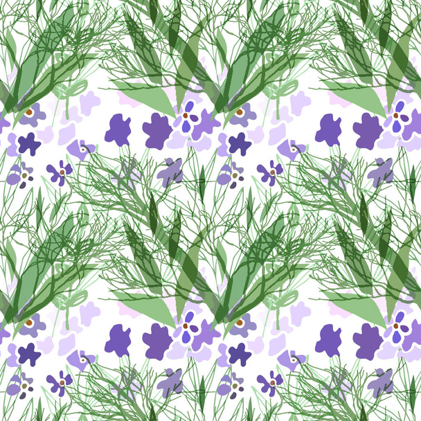Seamless pattern with summer flowers and leaves on a white background - Foto, imagen