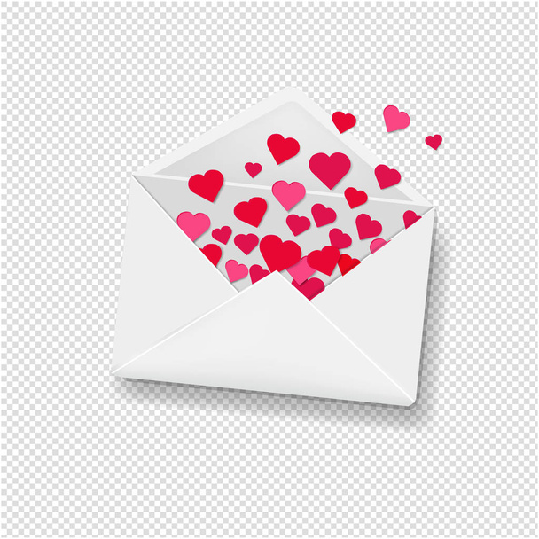 White Envelope With Hearts Transparent Background With Gradient Mesh, Vector Illustration - Вектор,изображение