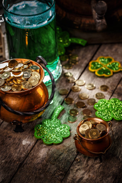 St. Patrick's Day composition on rustic wooden background  - Фото, зображення