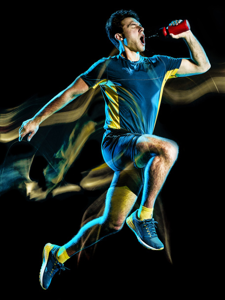 бігун бігун біжить бігун чоловік ізольований світловий живопис чорний фон
  - Фото, зображення