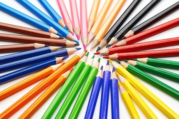 Pencils of different colors close-up of 12 colors rainbow - Photo, Image