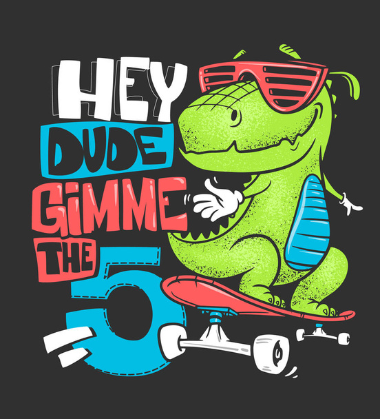 Skateboard dinosaur urban t-shirt print design, vector illustration. - ベクター画像