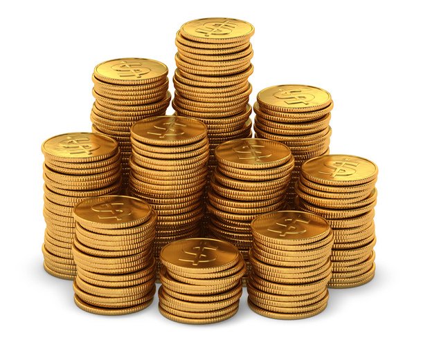 Grande grupo de moedas de ouro EUA dólar em branco
 - Foto, Imagem