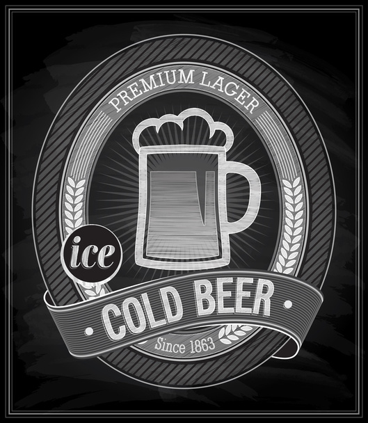 Cold Beer Poster - Chalkboard. - Vector, Imagen