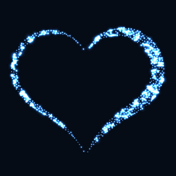 Abstract design - blue glitter particles in heart shape. Glowing sparkling particles on dark background. Vector illustration. - Vektor, obrázek
