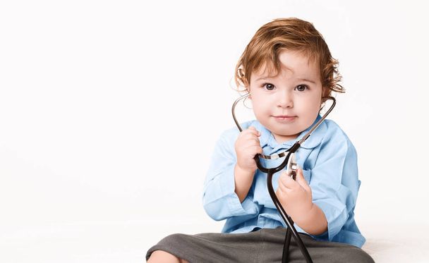 Sweet baby with stethoscope on white background. - Fotografie, Obrázek