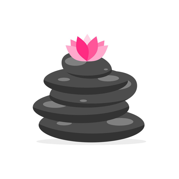 дзен балансування каменів з рожевою квіткою лотоса Векторні ілюстрації ізольовані на білому фоні
 - Вектор, зображення