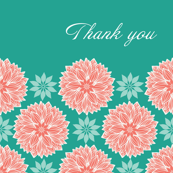 Modern stylized waterlily or dahlia flowers mandalas design in peach and blue with elegant thank you lettering. Vector template. For paper and web, cards, backgrounds, templates. - Vektor, Bild
