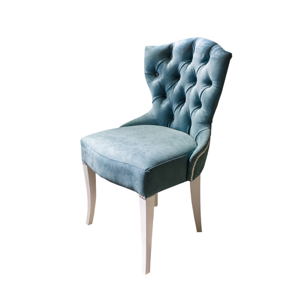 light blue fabric chair in chester style for elite loft interior isolated white background - Valokuva, kuva