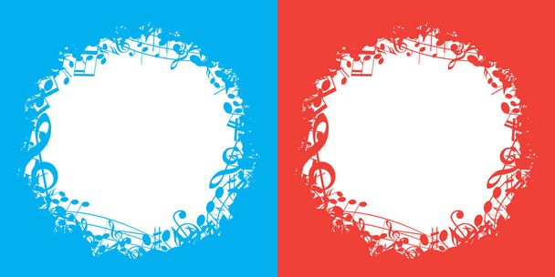 синий и красный векторные фоны с белым центром и музыкальные ноты
 - Вектор,изображение