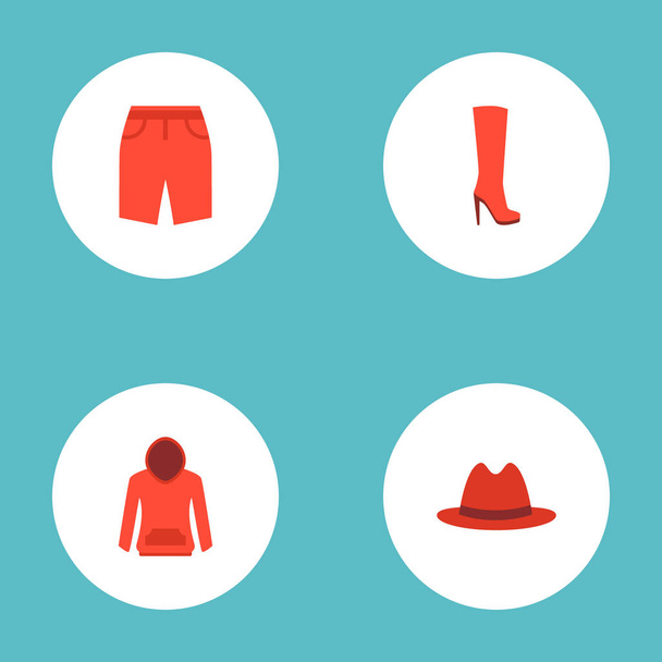 Set of dress icons flat style symbols with shorts, heeled shoe, panama and other icons for your web mobile app logo design. - Vector, Image