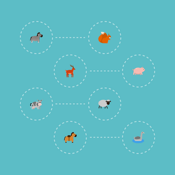 Σύνολο συμβόλων επίπεδη στυλ εικονίδια ζωολογικό κήπο με πρόβατα, ζέβρα, ελάφια και άλλα εικονίδια για το σχεδιασμό λογοτύπου σας web εφαρμογή για κινητά. - Διάνυσμα, εικόνα