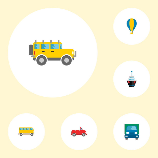 Σύνολο οχημάτων επίπεδη στυλ εικονίδια συμβόλων με φορτηγό αυτοκίνητο, πλοίο, suv και άλλα εικονίδια για το σχεδιασμό λογοτύπου σας web εφαρμογή για κινητά. - Φωτογραφία, εικόνα