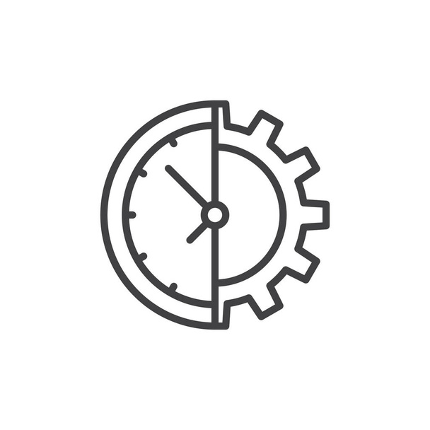 Clock and gear line icon, outline vector sign, linear style pictogram isolated on white. Symbol, logo illustration. Editable stroke. Pixel perfect vector graphics - Wektor, obraz