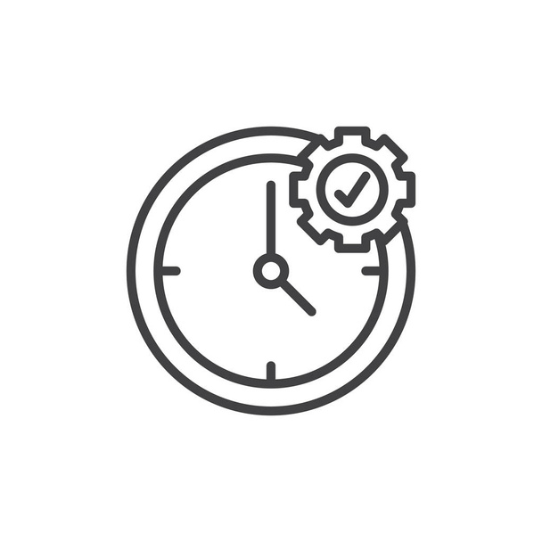 Time management line icon, outline vector sign, linear style pictogram isolated on white. Clock and cogwheel symbol, logo illustration. Editable stroke. Pixel perfect vector graphics - Wektor, obraz