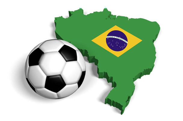 3 d 国地図と国旗 - ブラジル、サッカー ボール - 写真・画像