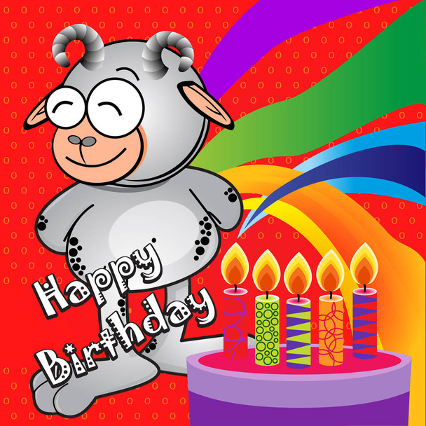 vector birthday greeting card with funny character - Vector - Вектор,изображение