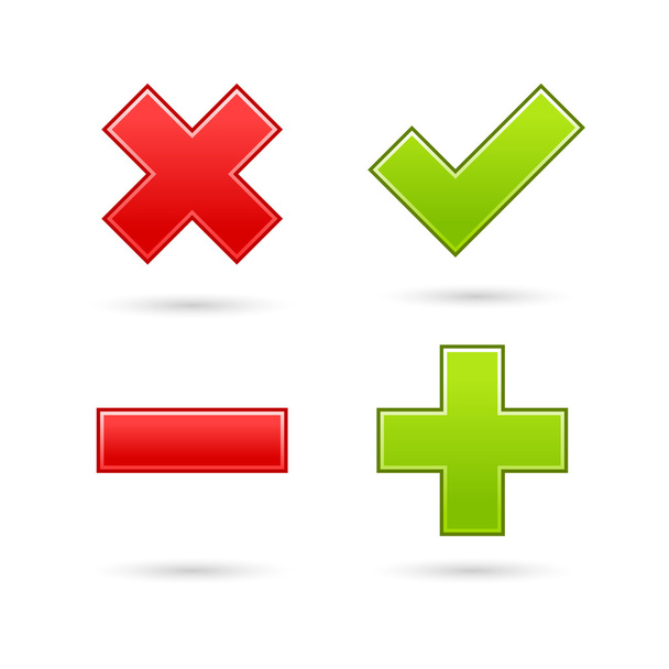 Iconos de validación de botones de satén web 2.0 con sombra gris sobre fondo blanco
 - Vector, imagen