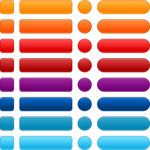prázdné barevné internetové webové tlačítko set. kulaté, čtvercové a obdélníkové tvary. bílé pozadí - Vektor, obrázek