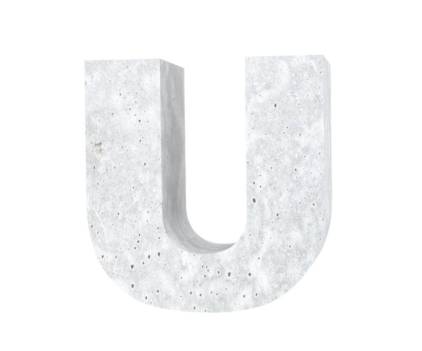 Concrete Capital Letter - U isolated on white background. 3D render Illustration - Fotografie, Obrázek