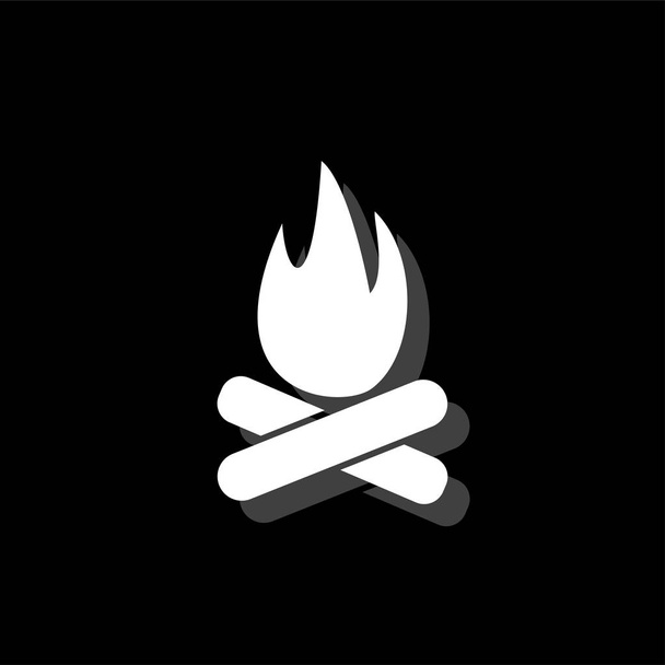 Bonfire. White flat simple icon with shadow - Vector, Image