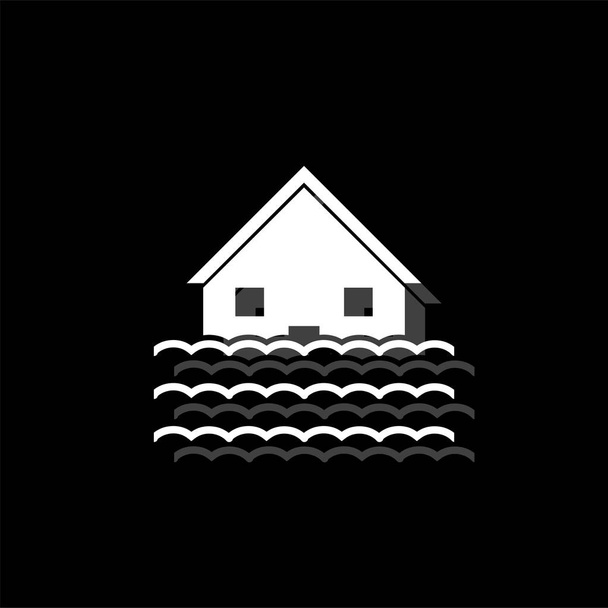 Flood. White flat simple icon with shadow - Vector, Image