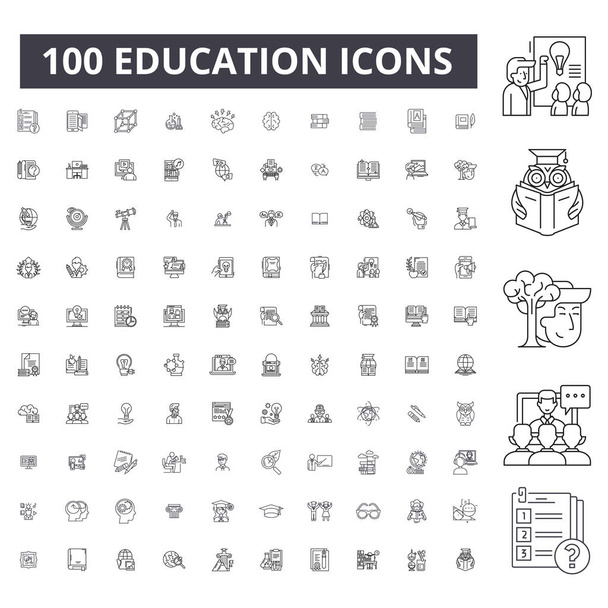 Education editable line icons, 100 vector set, collection. Education black outline illustrations, signs, symbols - Vector, Image