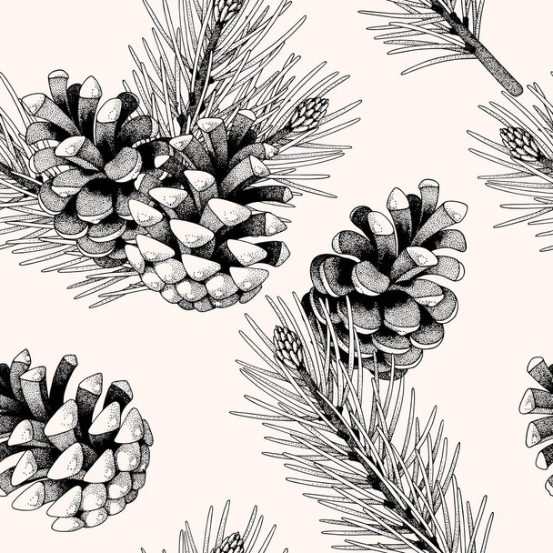 Seamless pattern with pine cones and branches - Вектор, зображення
