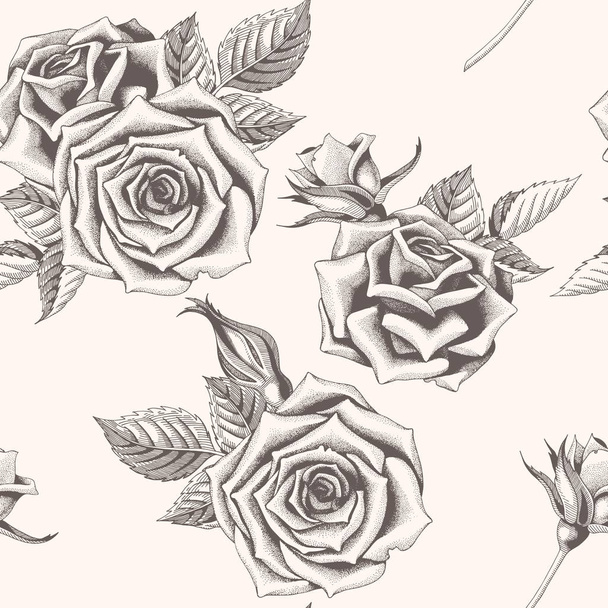 Patrón sin costura vectorial con rosas dibujadas a mano
 - Vector, imagen