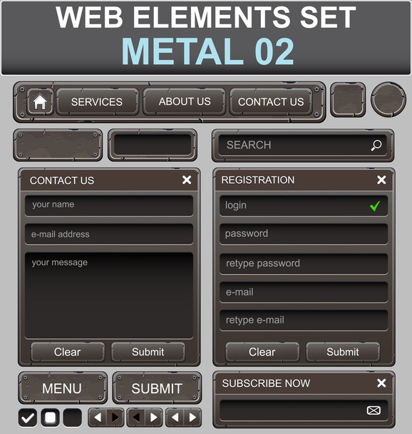 Web design elements set. Metal 2 - Διάνυσμα, εικόνα