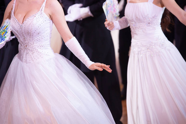 Wedding theme, holding hands newlyweds White gloves Close-up - 写真・画像