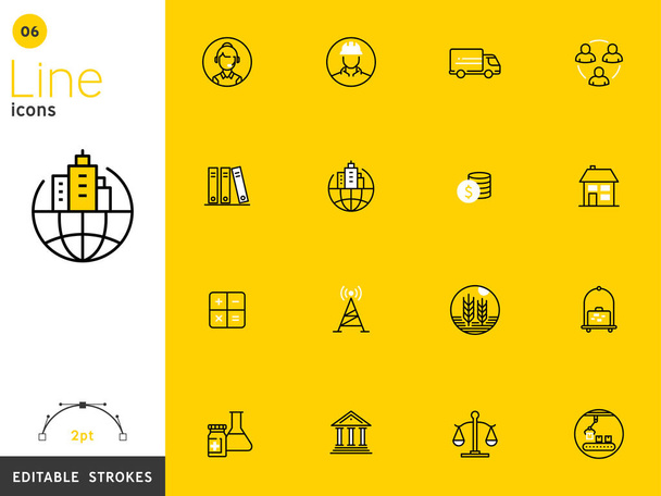 Obchodu, financí a dopravy žlutá ikona kolekce, upravit tahy. Pro mobilní koncepce a webových aplikací. Vektorové ilustrace, čisté plochý design - Vektor, obrázek