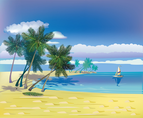 moře, jachty, palm trees.travel . - Vektor, obrázek